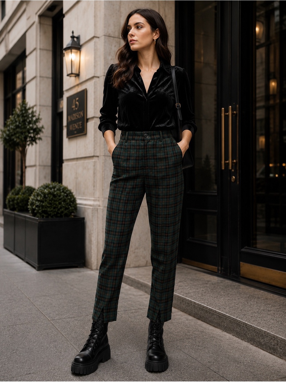 DISTURBIA Nightingale Split Tapered Trousers Green Plaid Size US 10 NEW NWT